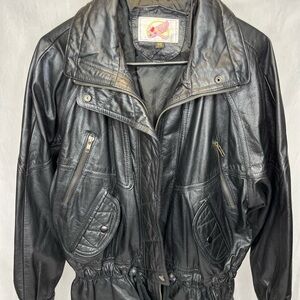 Vintage 80s Adler Flight Aviator Black Leather Bomber Jacket Coat Women’s Size M